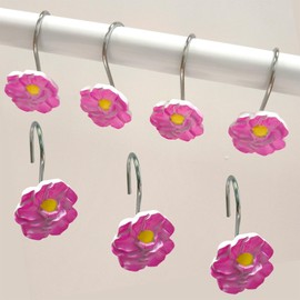 Decorative Boho Shower Curtain Rod Hooks Rust Proof for Shower Curtain，Farmhouse Shower Bathroom Curtain Hooks Decorative as Shower Curtain Hangers，Flower Shower Curtain Rings Rust Proof for Curtain