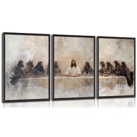 YUFXSTZV 3Pcs Jesus Last Supper Wall Art Christian Wall Decor Religious Faith Canvas Painting Scripture Jesus Wall Painting for Living Room Bedroom Church Unframed