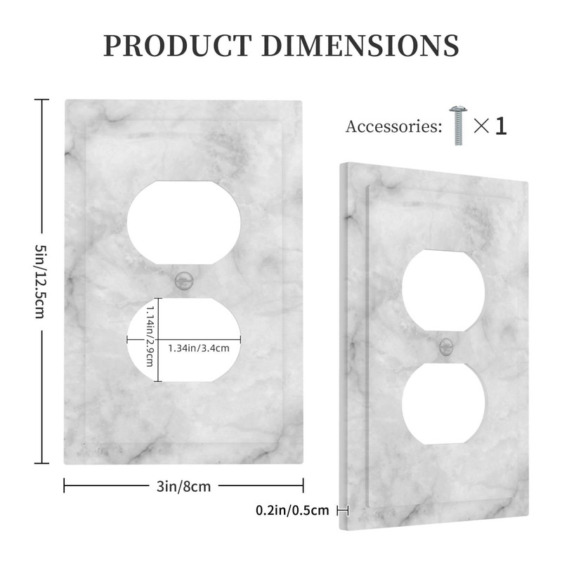 White Grey Marble Electrical Outlet Cover Decorative Wall Plate Single