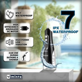 Viminto Water Flosser for Teeth Cleaning: Portable Cordless Oral Irrigator Rechargeable, IPX7 Waterproof Flossing Machine with 4 Modes & 4 Jet Tips, 310ML - Travel-Friendly, Gum Health Enhancer