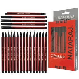 NATARAJ 20 x 0.7mm Point Classic BLACK Ballpoint Pens Fine Smooth Quality Ball (5 x PATEL Black Ball Pens)
