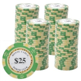 Gamers Lounge Monte Carlo 14-gram Poker Chips (100-pack) - Premium Heavyweight Clay Composite ($25 Green)