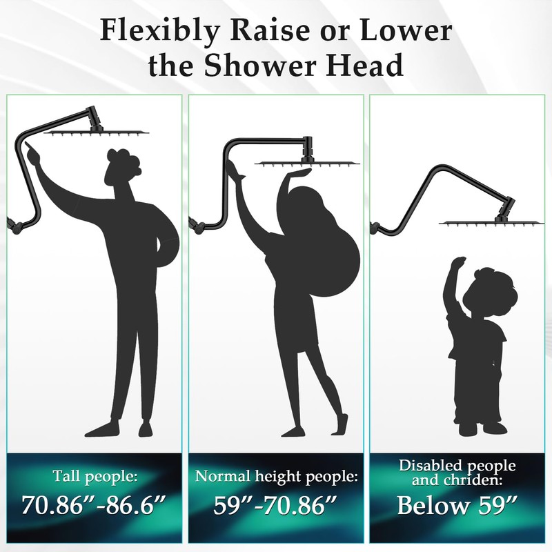 Rain Shower Head Extension Arm, Upgrade 12 Inch Metal Shower