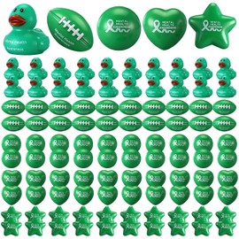 Arrowbash 50 Pcs Mental Health Awareness Items Include Green Rubber Duck Football Star Heart Stress Ball, Anxiety Relief Tool for Mental Health Month Gifts School Healthcare & Fundraiser Giveaways
