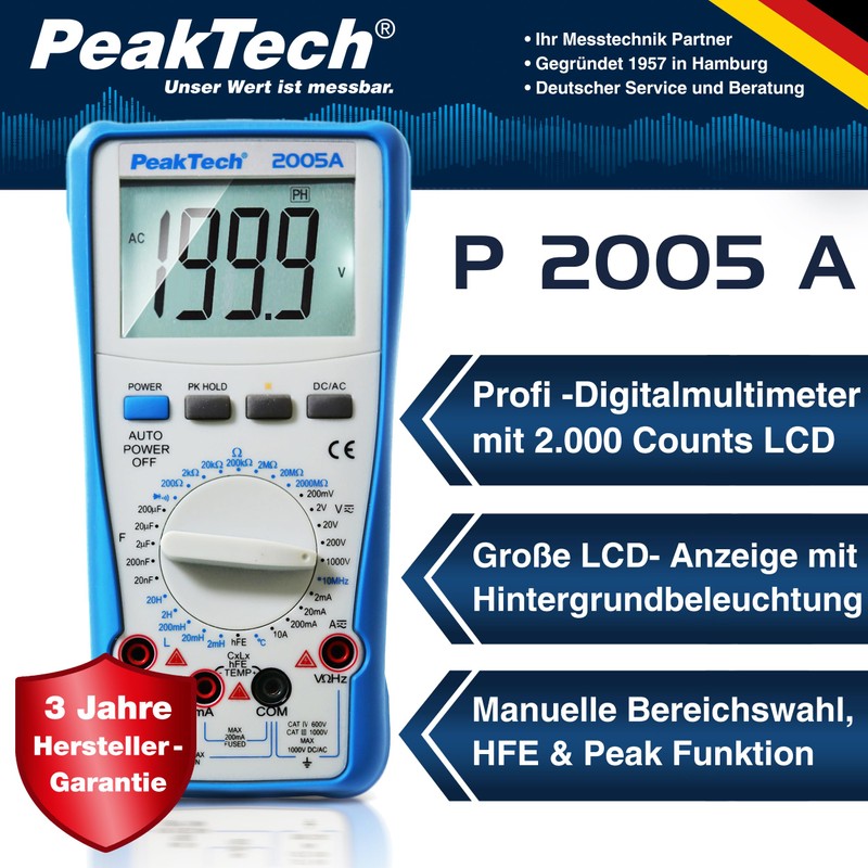 PeakTech 2005 A Digital Multimeter with 2,000 Counts, Digital Meter