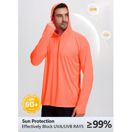 Willit Men's Sun Shirts UPF 50+ Rash Guard Long Sleeve Sun Protection Hoodie SPF UV Fishing Lightweight Athletic Running Heather Red L