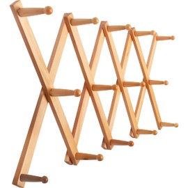 SKOLOO Accordion Wall Hanger, Modern Expandable Coat Rack Wall Mounted, Solid Wooden Wall Hat Rack, 14 Peg, Natural