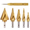 5PCS Titanium Step Drill Bit Set with 1 Automatic Center