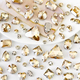 Dowarm - 104 piezas de cristales para coser con forma mixta para manualidades, piedras preciosas de metal con parte trasera plana para hacer joyas, disfraces, ropa, sombra dorada/champaña