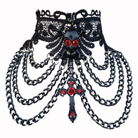 Women's Black Lace Choker Necklace – Adjustable Gothic Skull Cross Pendant Choker for Halloween Witch, Festivals, Vampire Goth Costume