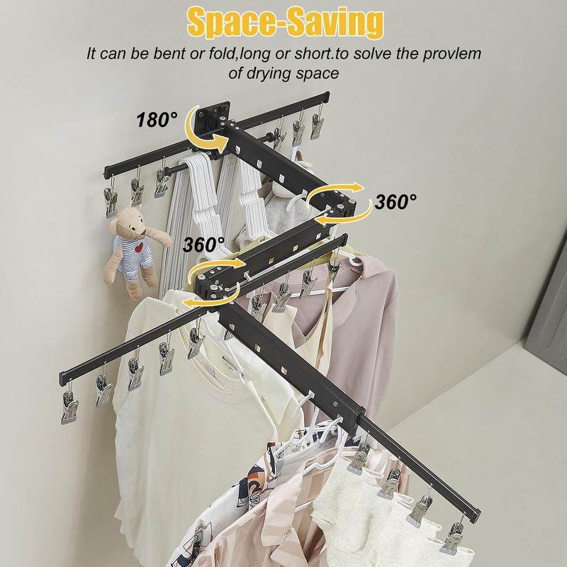 BESy Wall Mounted Laundry Clothes Drying Rack Foldable for Hanging