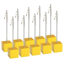XINGYHENG 10pcs Place Card Holder Wood Cube Base Desktop Picture Clips Memo Notes Clips Holder Stand with Alligator Clip Clasp for Home Office Picture Memo Paper Note Postcards Display (Yellow)