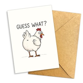 Podagree Guess What Chicken Card – Funny Farm Animal Greeting for Friends and Family – Hilarious Just Because, Birthday, or Congratulations – Blank Inside – Envelope Included - 8x5.3 Inch