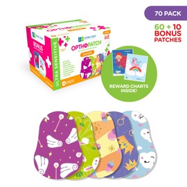 Opthopatch Eye Patches for Kids with Ultra Sensitive Silicone Adhesive, 70 Hypoallergenic Patches for Amblyopia & Lazy Eye, Fun Girl-Friendly Designs, 2 Rewards Chart Included by Defined Vision