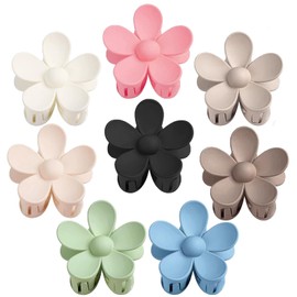 JANFUN Flower Hair Clips 8PCS, Large Claw Clips for Women Girls Thick Thin Hair, Strong Hold Nonslip Big Dasiy Jaw Clamps Matte Hair Accessories 8 Colors