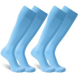 Dsource Youth Soccer Socks, Multi-Sport Athletic Socks for Softball Football Baseball,Sky Blue 2 Pairs M