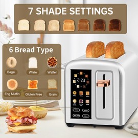SEEDEEM Toaster 2 Slice, Real Touch Screen with LCD Display, Single-Slice Function, Stainless Steel Toaster, 50% Faster Heating, 1.5" Wide Slots, Removable Crumb Tray, 1350W, Silver Metallic