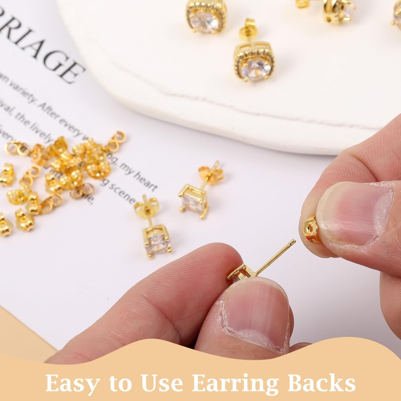 Aiyorse 200Pcs Earring Backs, 925 Sterling Gold Earring Backs, Butterfly