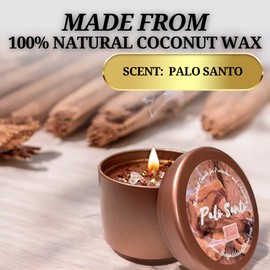 Palo Santo Smudge Candle for Home Energy Cleansing and Aromatherapy | Natural Soy Wax Tin – 20-Hour Burn Time - Banishes Negative Energy, Chakra Healing, and Manifestation | Scented Candle (14oz)