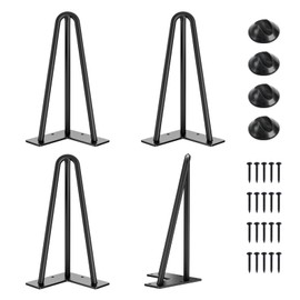 SMARTSTANDARD Hairpin Table Legs 10 Inch, 1/2'' in Diameter 3 Rods, Metal Home DIY Projects for Nightstand, Coffee Table, Dresser with Rubber Floor Protectors, Black, 4PCS