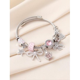 Rhinestone Crown & Bow & Heart Charm Decor Cuff Bangle, Elegant Jewelry for Women for Party, Daily Clothing Decor, Trendy All-match & Exquisite Jewelry for Gift