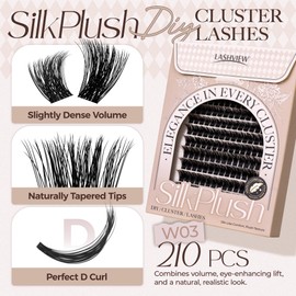 LASHVIEW Cluster Lashes D Curl Volume Eyelash Clusters 9-16mm Mix SilkPlush Soft Fluffy DIY Cluster Eyelash at Home-Style W03