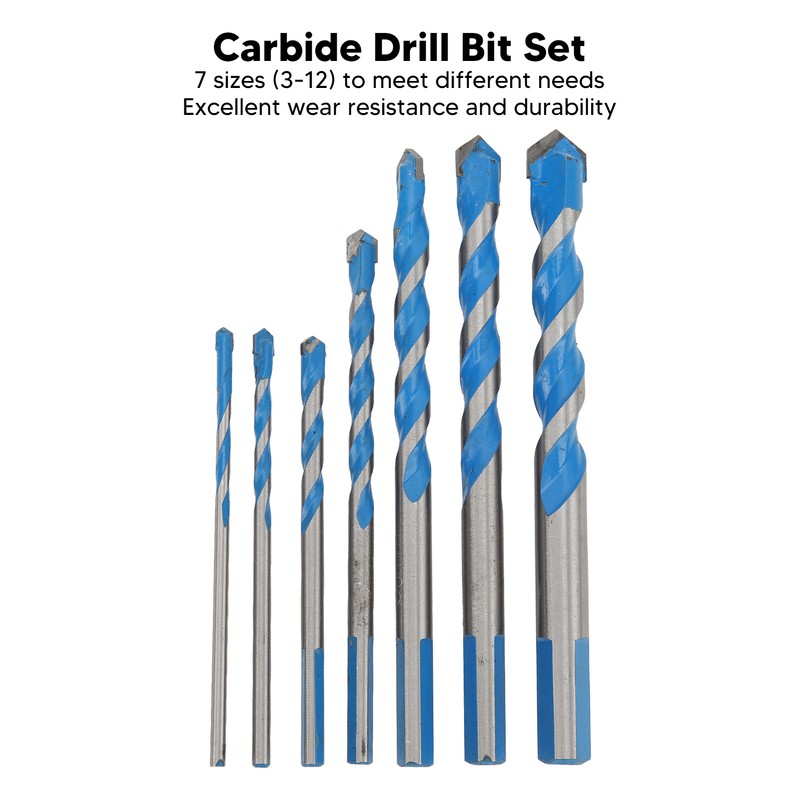 7PCS Carbide Drill Bits Straight Shank Spiral Drilling Bit Set