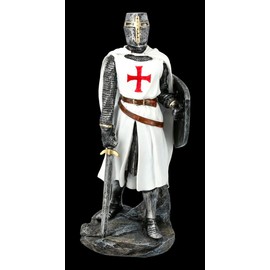 White Knight Templar Figure with Shield and Sword | Templar Decorative Figurine, Decorative Items, Statue, Sculpture, Medieval Figure, Height 30 cm