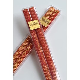Gold Rush 12 Inch Natural Beeswax Glitter Candles, Pomegranate Color, Boxed Set of 2 Candles