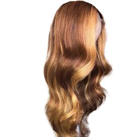 Hxxcoup Women's Real Hair Wig, 4 x 1 Lace Human Hair Wig, P4/27 Highlight Blonde Body Wave, Pre-Plucked Hairline with Baby Hair, Unprocessed Hair, Transparent Lace for Women, Minimal Smell, 28 Inches