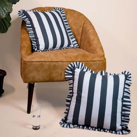 Folkulture Throw Pillow Covers 18x18 | Set of 2 Ruffle Pillow Case for Bed | 100% Cotton Couch Pillows or Accent Pillows | Black and White Stripe Pillow Covers