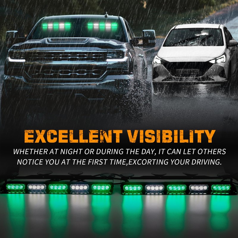 XRIDONSEN 2x 17 inch Green White Emergency Lights for Vehicles