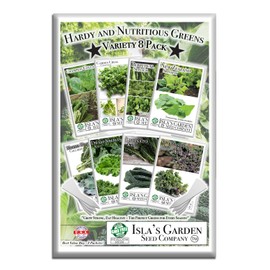 Hardy & Nutritious Greens Variety 8-Pack Home Garden Starter Kit by Isla’s Garden Seeds, Includes Kale, Spinach, Collards, & More, Perfect for Growing Fresh, Healthy, & Flavorful Greens, Non GMO Seeds