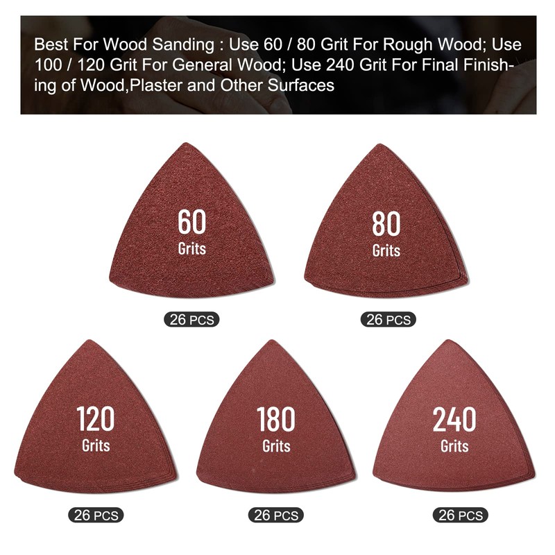 136Pcs Oscillating Tool Sanding Pad Kit, Contains 6Pcs Triangle Sanding