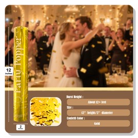 Confetti Cannons Gold | 5-Pack 12-Inch Party Poppers for All Celebrations: Weddings,Christmas, Anniversaries & More