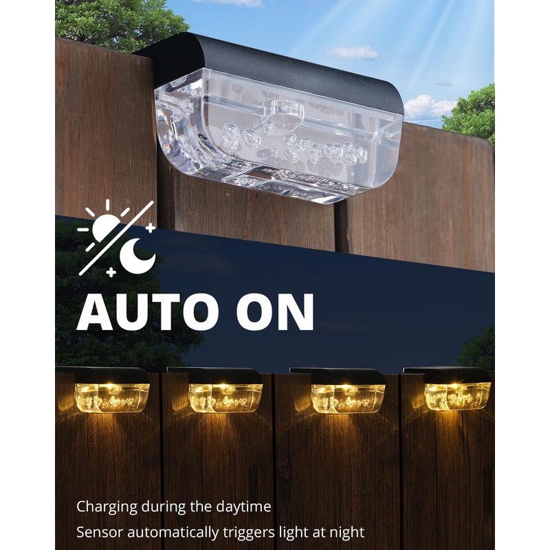 Herzila Solar Deck Lights Outdoor, 8 Pack Fence Lights Solar