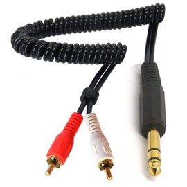 HUHANGGod 80cm 6.35mm to 2RCA Gold Plated 6.35mm Jack to RCA Adapter Spring 6.35mm TRS Stereo Jack to Dual RCA Female Y Splitter Cable