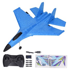 RC Glider Plane Waterproof Drop Resistant Dual Motor Remote Control Aircraft Fighter with LED Colorful Light Bars Blue 1 Battery Without Spare Battery