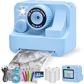 Camera Instant Print, 1080P HD Dual-Lens Selfie Camera, 2.4 Inch Screen  Print Camera with 3 Print Paper & 32G Card,Christmas Birthday Gifts Toys for    3-15 Years - Color: Purple