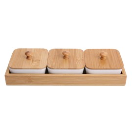 Ceramic Snack Serving Tray Compartment Serving Platter with Lid and Pallets Removable Container Food Storage for Appetizer Condiments Nuts(3 Grid)