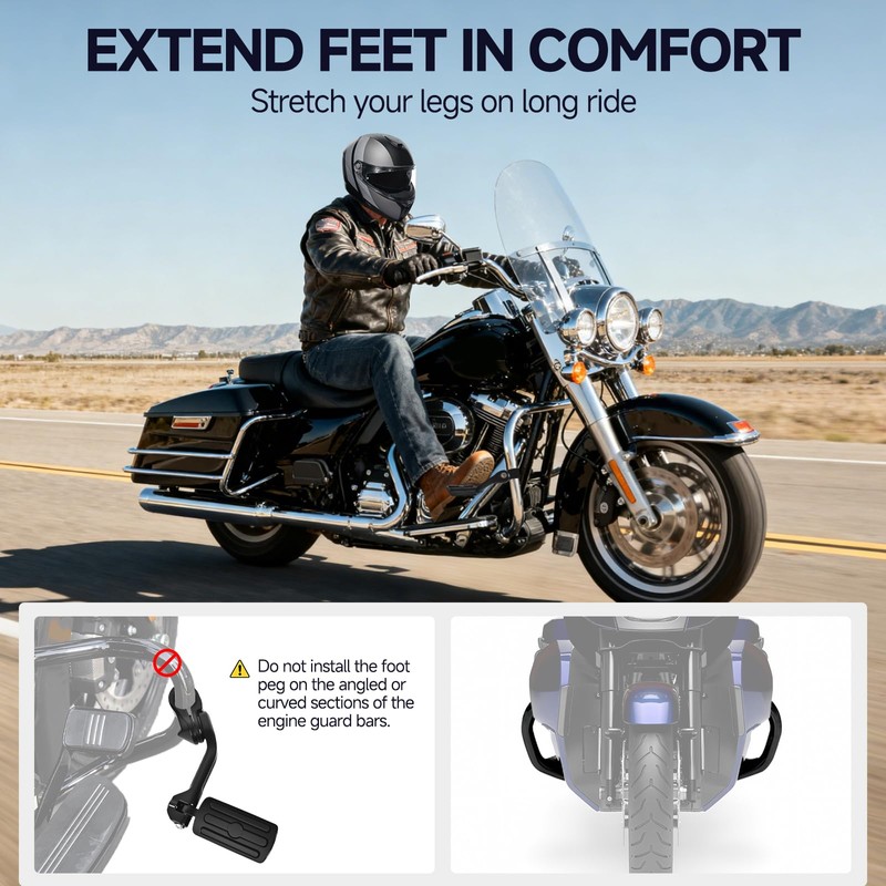 Upgarded - 1.25" Highway Pegs, Adjustable Long Angled Motorcycle Highway