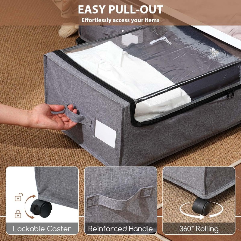 FOUCSSOMEI Under Bed Storage with Wheels, Rolling Under bed Storage