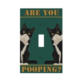 Spshian Fun Black Cat Are You Pooping Single Toggle Light Switch Covers Plate Decorative 1 Gang Wall Plate Covers Cute Cat Electrical Device Switchplate Dimmer Faceplate for Bathroom Decor