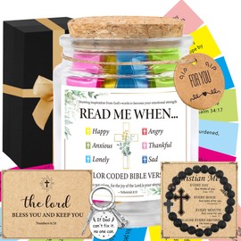 Bozidol Read Me When Bible Verses Jar, Color Coded Bible Verses in a Jar, Fathers Day Christian Gifts for Men Dad, Comes with Cross Beads Bracelet, Keychain, Ribbon and Greeting Card