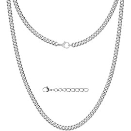 Silvadore 4mm Silver Chains for Men Necklace - Stainless Steel CUBAN Link Jewellery - Non-Tarnish & Waterproof - 56cm / 22 inch (Velvet Pouch)