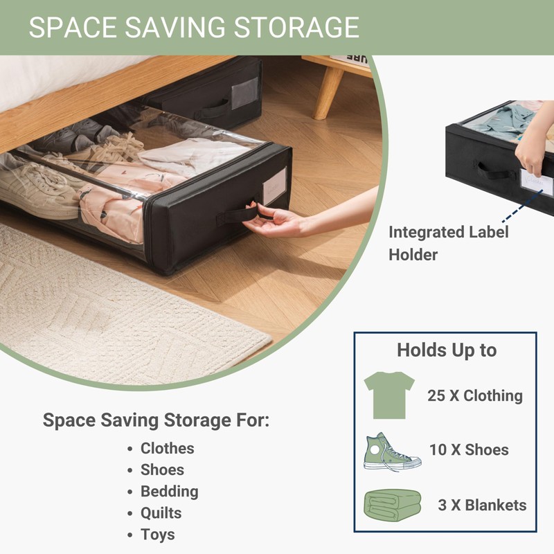 Underbed Storage Container with Wheels, Space-Saving Storage for Bedroom, Clear