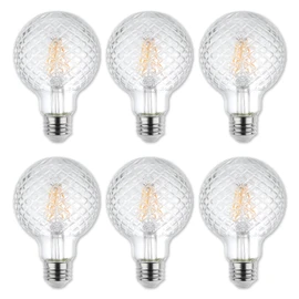 Westinghouse 5268020 5.5 Watt (40 Watt Equivalent) Cut Glass G25 Dimmable Clear Filament LED Light Bulb, Medium Base, 6 Pack