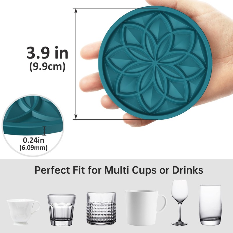 HFHOME Coasters for Drinks 6 Pack Silicone Coasters Set with
