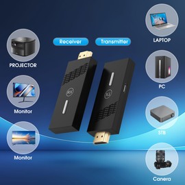 Wireless HDMI Transmitter and Receiver, Plug and Play, 100FT Range, 2.4/5GHz Wireless HDMI Extender for Streaming Video and Audio to Monitor from Laptop/Tv Box/Pc/Projector - No Need App/Bluetooth