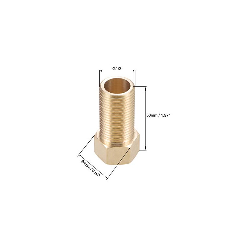 sourcing map Brass Threaded Pipe Fitting G1/2 Male X G1/2